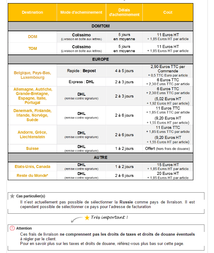 Frais de port Fnac internationaux 2016.png
