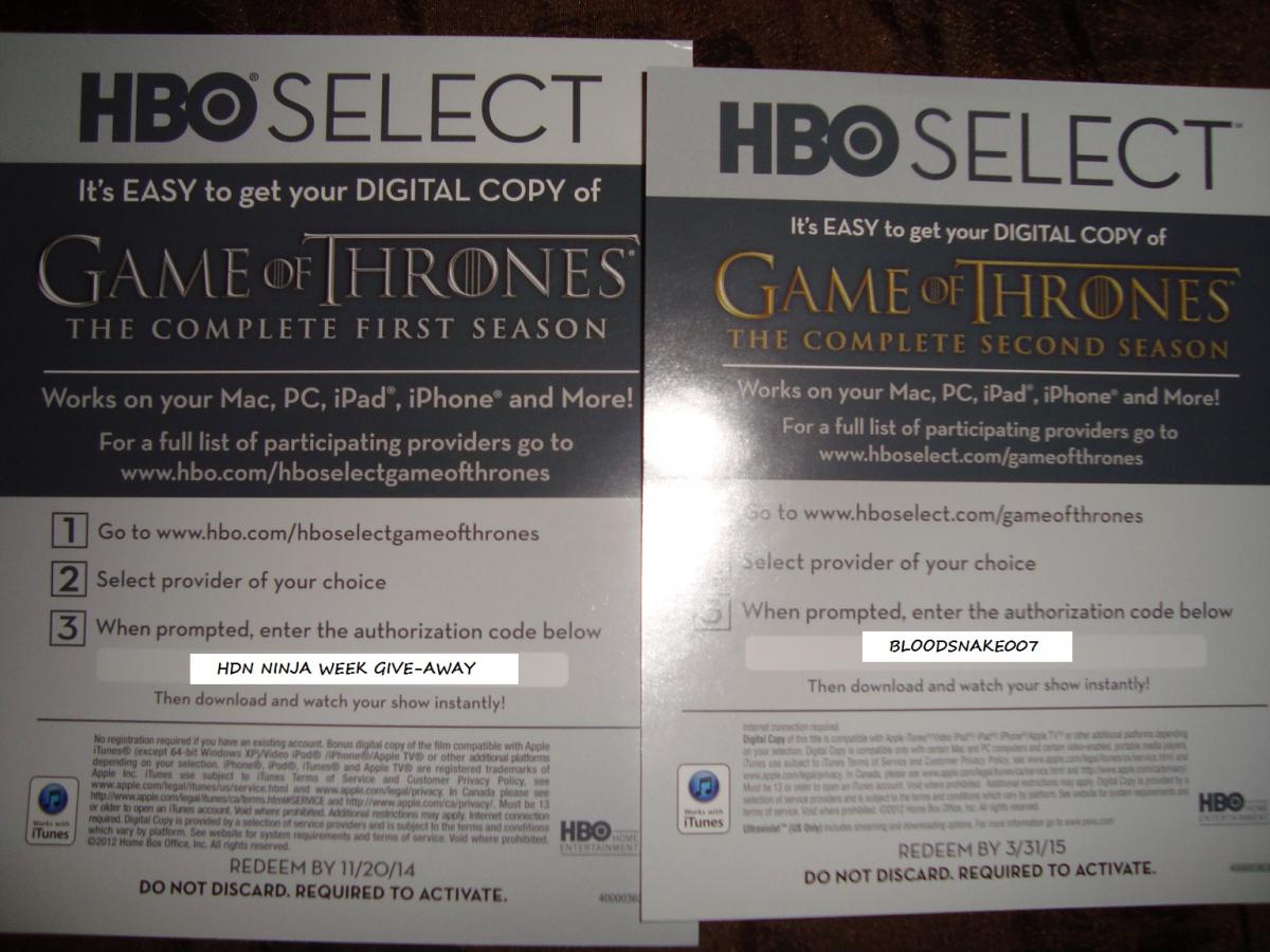NINJA WEEK '14 Give-Away!) Game of Thrones Seasons 1 and 2 Digital Copy  Codes ONLY! | Page 2 | Hi-Def Ninja - Pop Culture - Movie Collectible  Community