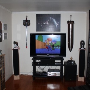 Livingroom HT section. Looks smaller than it is. TV is a Sony 52" LCD. Taken dec.2010.