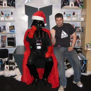 Yes, I'm Jewish but I needed to get all of the Hallmark pins and you needed to take a photo with Santa Vader to get it. 

But really don't we look like we can take over the world