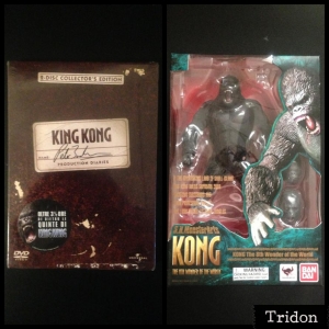 Left to Right: King Kong - Peter Jackson's Production Diaries 2-Disc Collector's Edition w/ slipcover [Italy], Bandai S.H. MonsterArts KONG - 8th Wonder of the World super-possible figure.