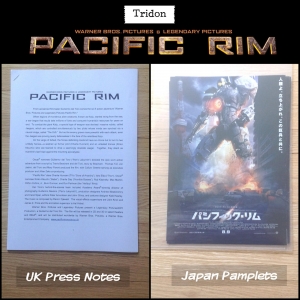 LEFT SIDE: Pacific Rim Press Notes from the UK; RIGHT SIDE: Pacific Rim Pamphlets that were given away during the Japanese theatrical release.
