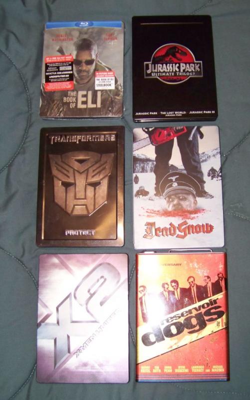 Book of Eli BD FS Steelbook
Jurassic Park FS G1 BD Steelbook
Transformers Autobot DVD Steelbook
DeadSnow DVD Steelbook
X2 DVD Steelbook
Reservior Dogs "Gas Can" DVD Edition