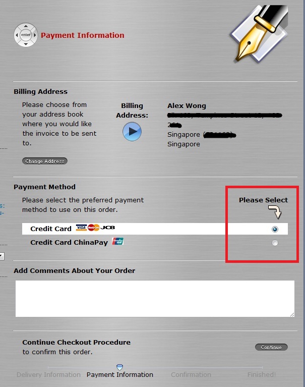 checkout payment