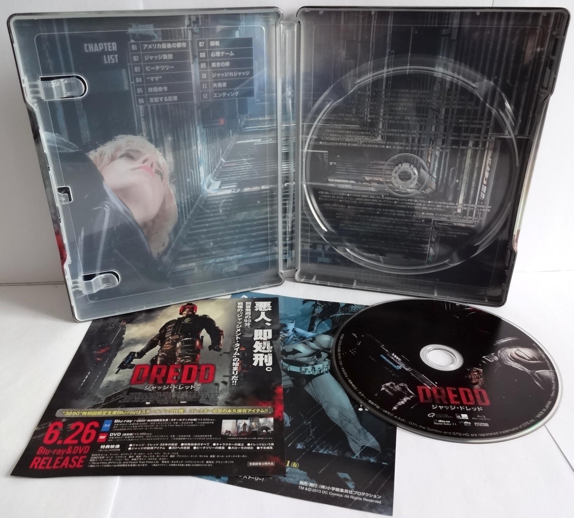 DREDD Steelbook Japan Exclusive Limited Edition (Bluray Region FREE) RARE

Inside Cover with 1 Blu-ray Region FREE disc.