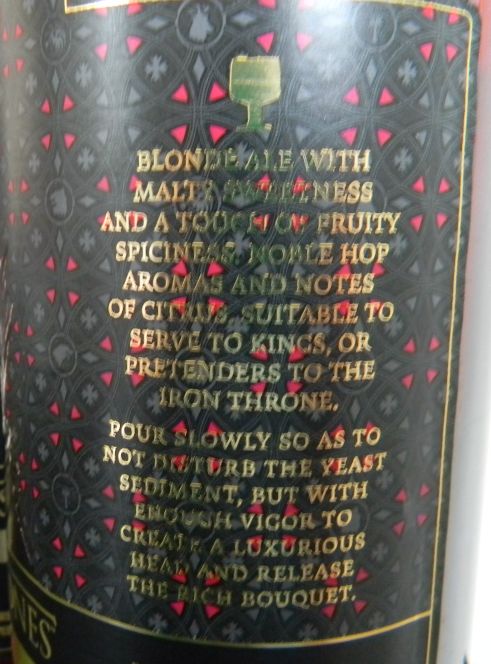 Ommegnang Game of Throens Iron Throne Blone Ale note